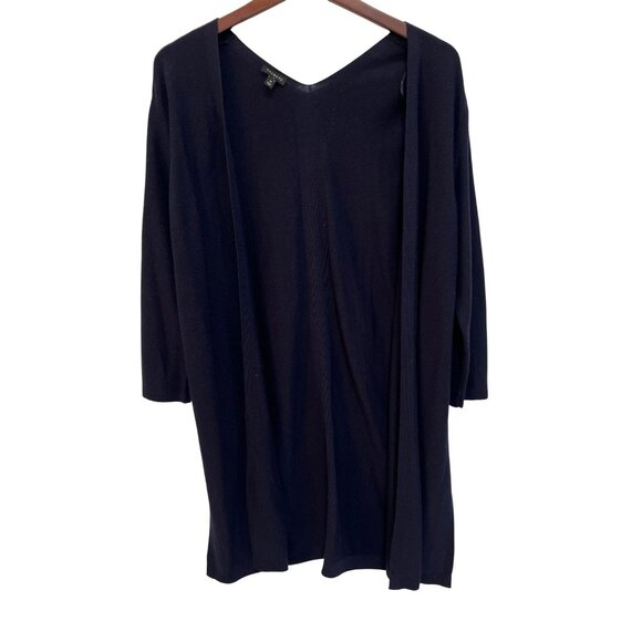 Talbots Open Front Cardigan Sweater Womens M Ribbed Knit Navy Blue Cozy Relaxed - Picture 1 of 7